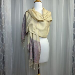 Pashmina 100% Cashmere Scarf Stole Wrap Shawl Paisley Beige Purple 72x28" Soft